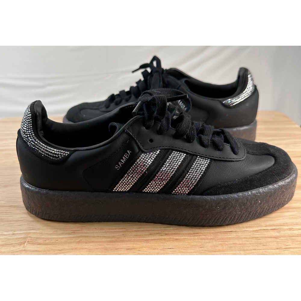 Adidas Womens Sambae Core Black Silver Metallic Sneaker 6.5M Rhinestones